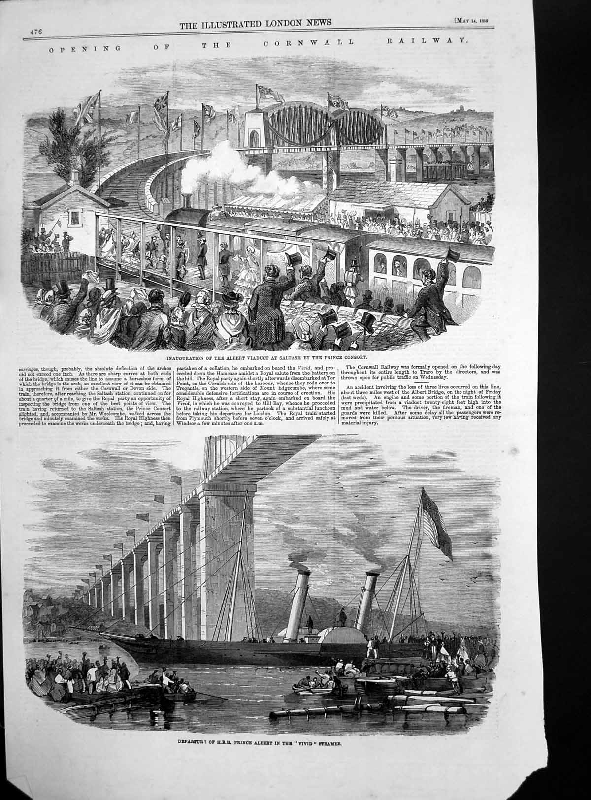 Old Antique Print Lola Montes Opening Corwall Railway Albert Viaduct 1859 19th