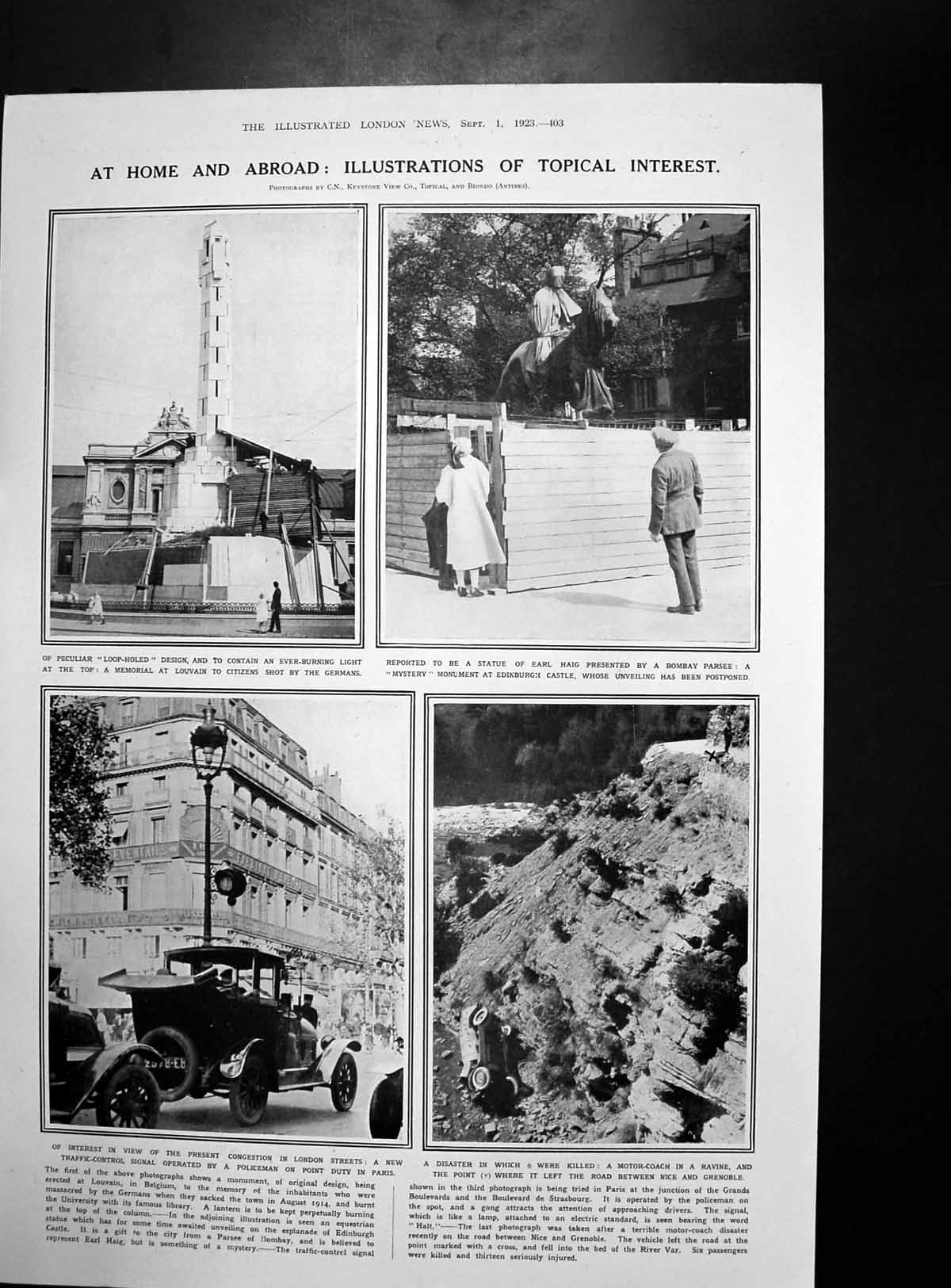 Antique Print Memorial Louvan Traffic Signal London Enter Kiki Theatre 1923