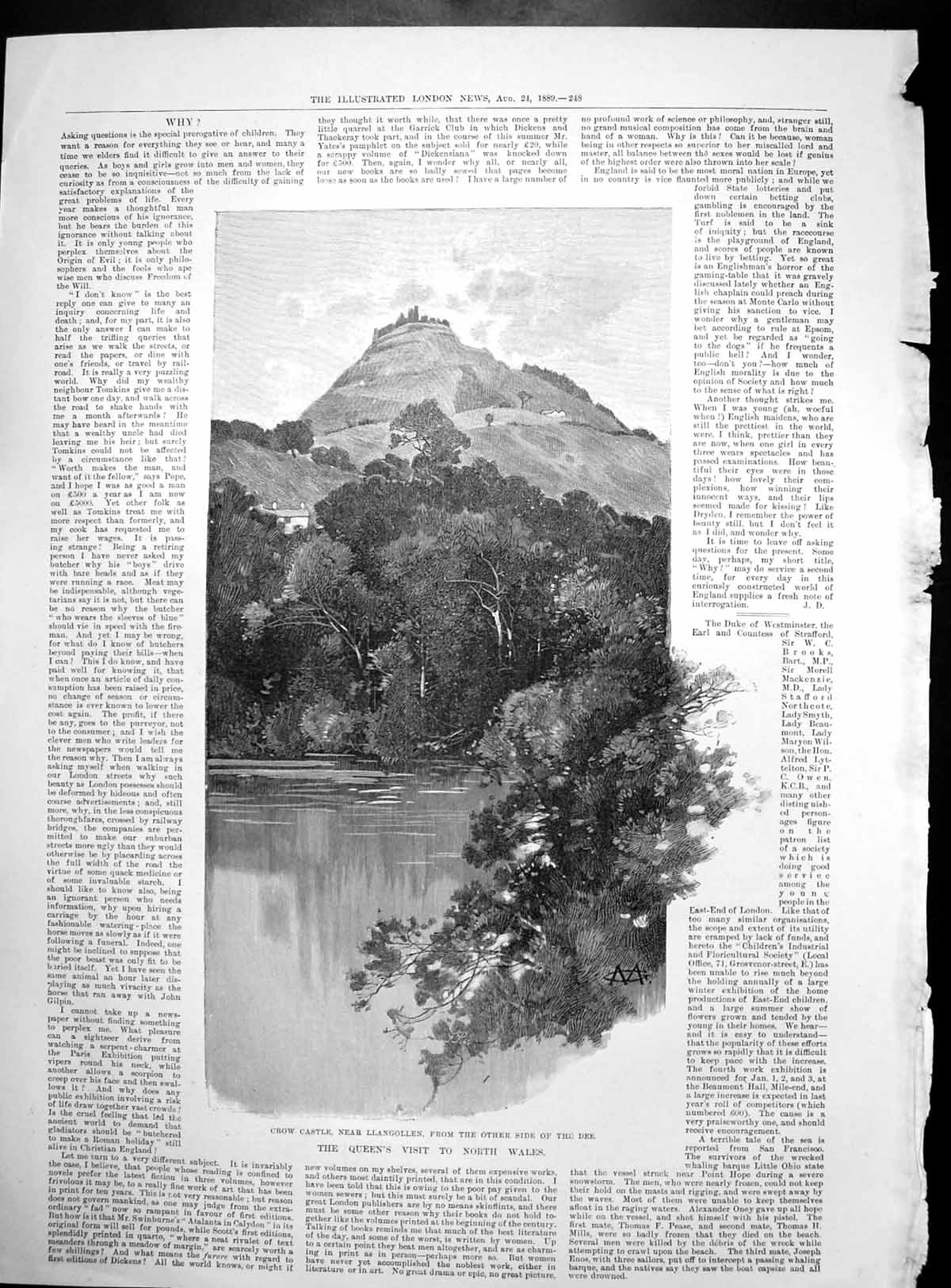 Old Antique Print Queen North Wales Crow Castle Bio-Bio Bridge Chile 1889 19th