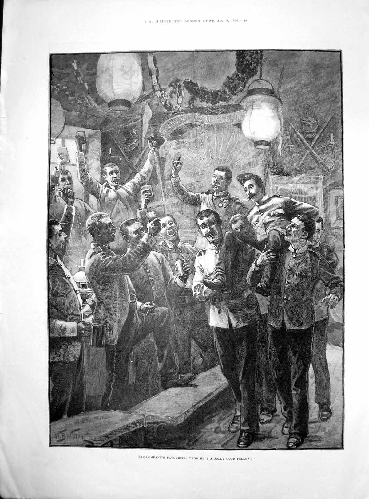 Antique Old Print Company Siers Celebrating Carrying Fellow Shoulders 1898 19th