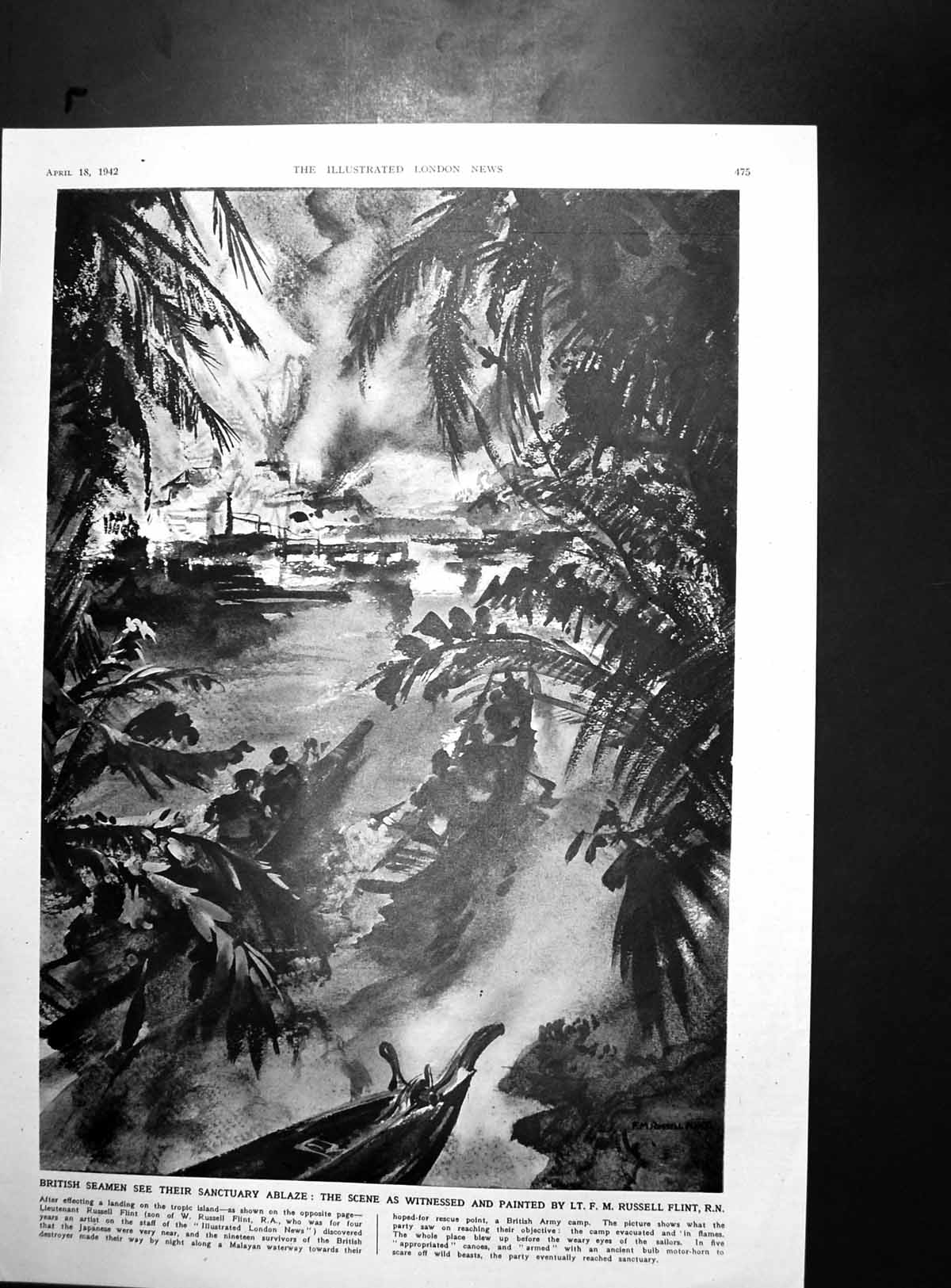 Original Old Vintage Print British Seamen Malaya Minbu Mud Volcanoes Burma 1942