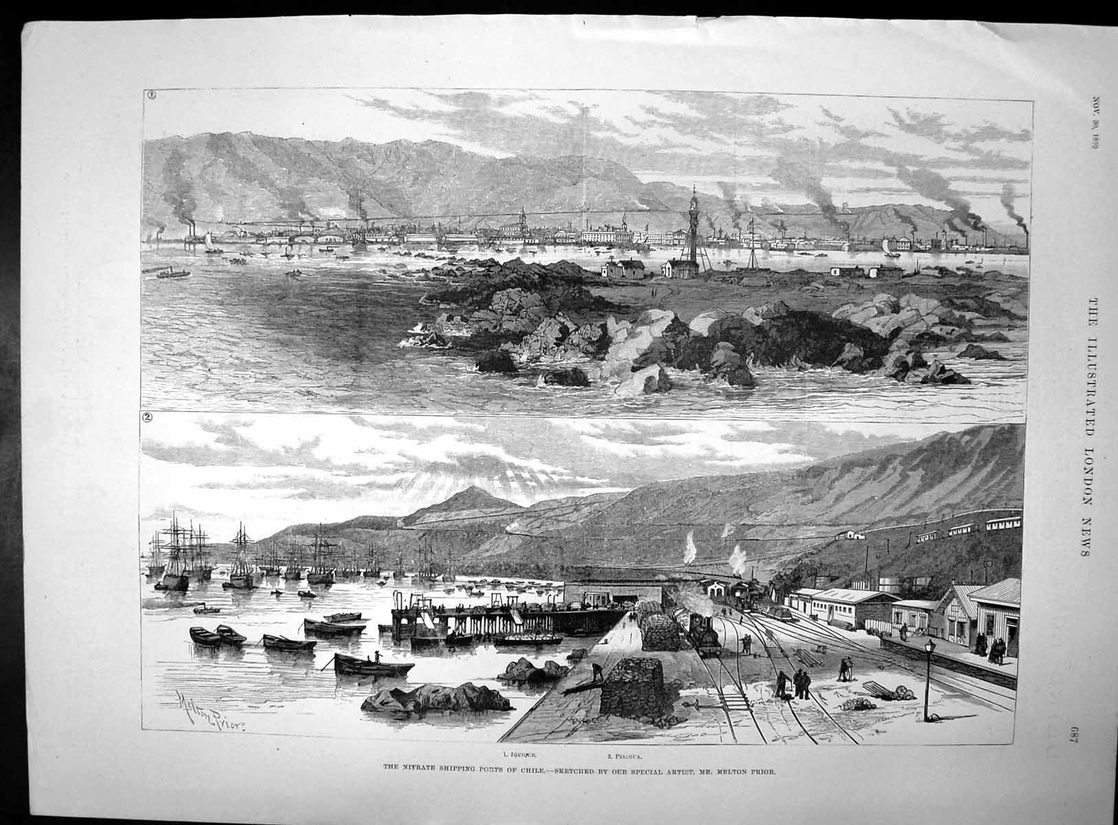 Old Print Chile Shipping Ports Melton Prior Faithful Maid Adventures 1889 19th