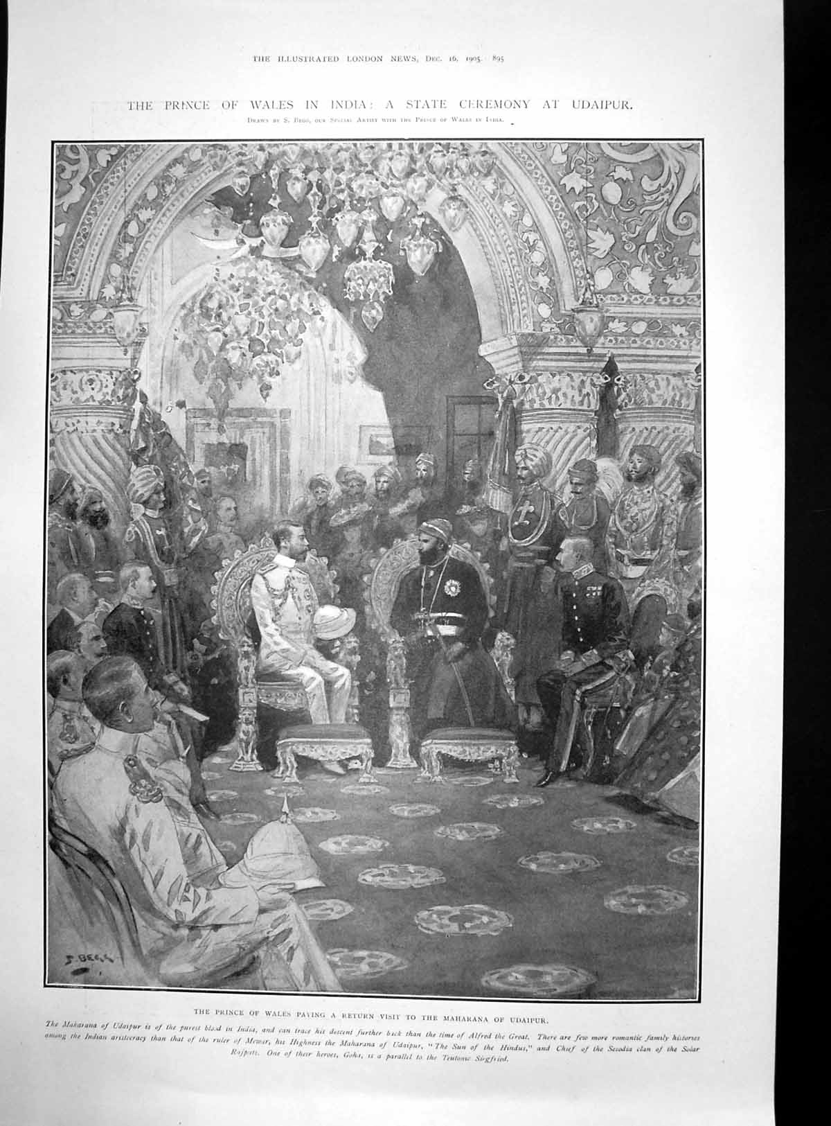 Old Antique Print Prince Wales Visit India Maharana Udaipur Wild Pig 1905 20th