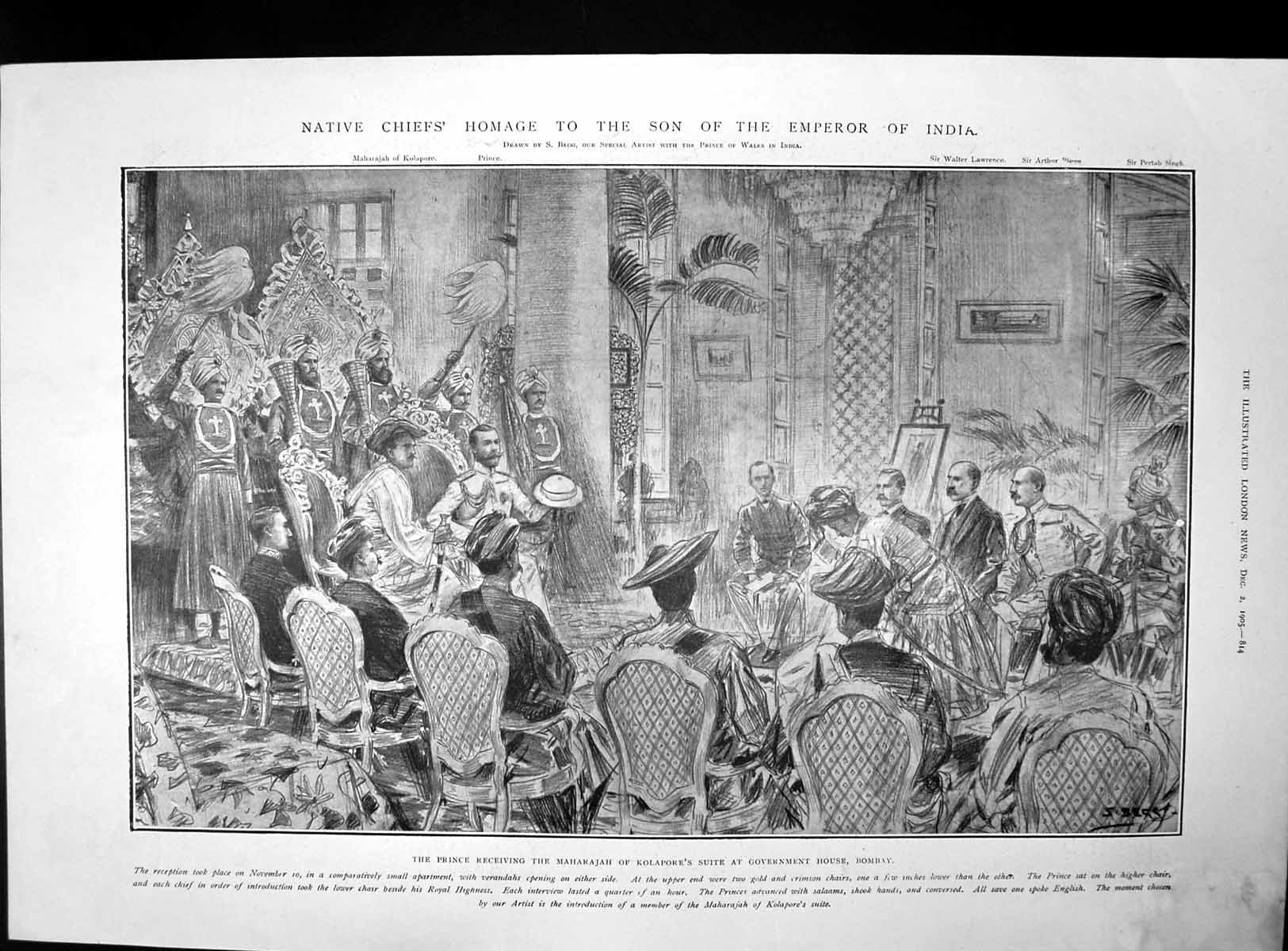 Antique Old Print Prince Maharajah Kolapore Bombay Ladies Brooch Necklet 1905