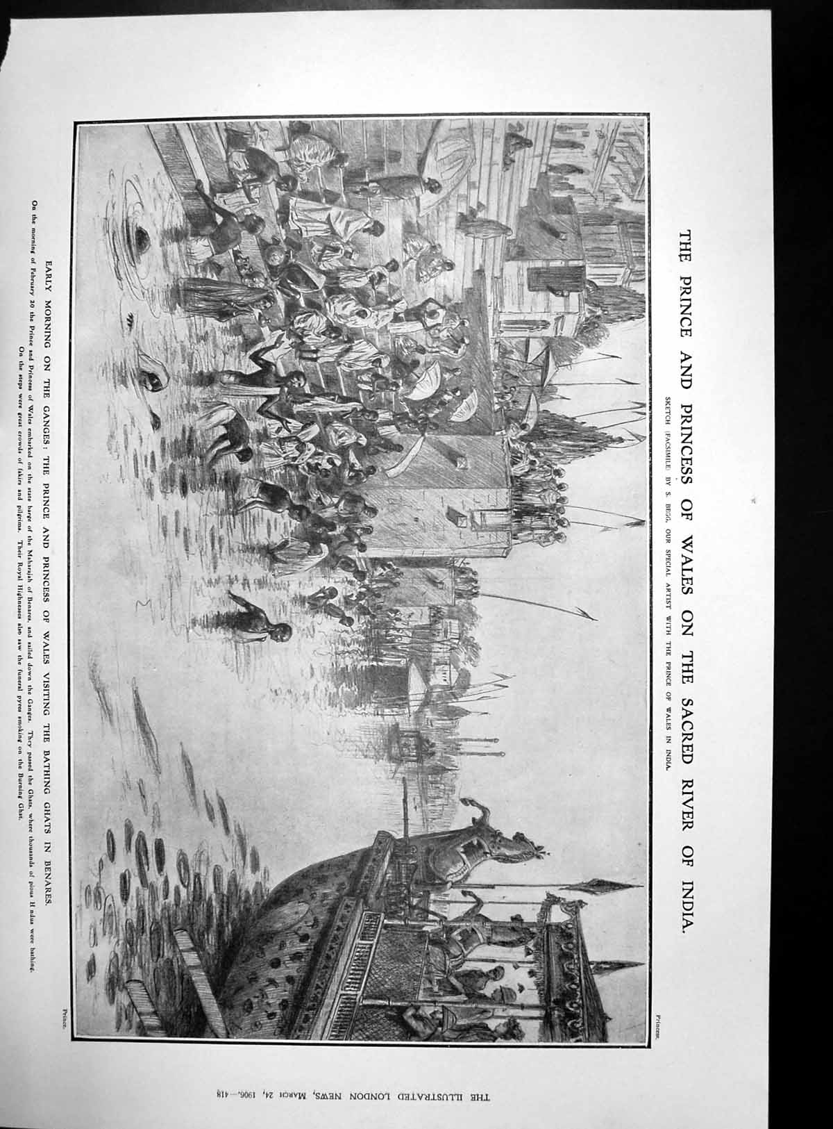 Old Antique Print Prince Wales Ganges Bathing Ghats Benares Karachi 1906 20th