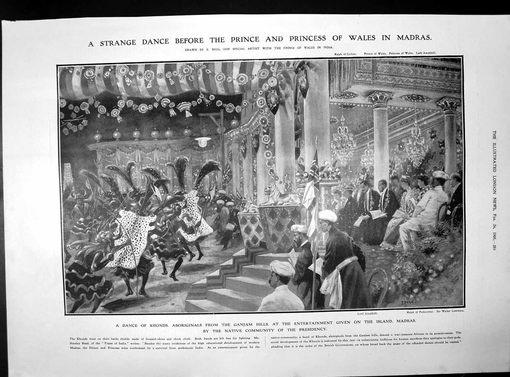 Antique Old Print Dance Khonds Madras Prince Wales Notice Shakespeare 1906 20th