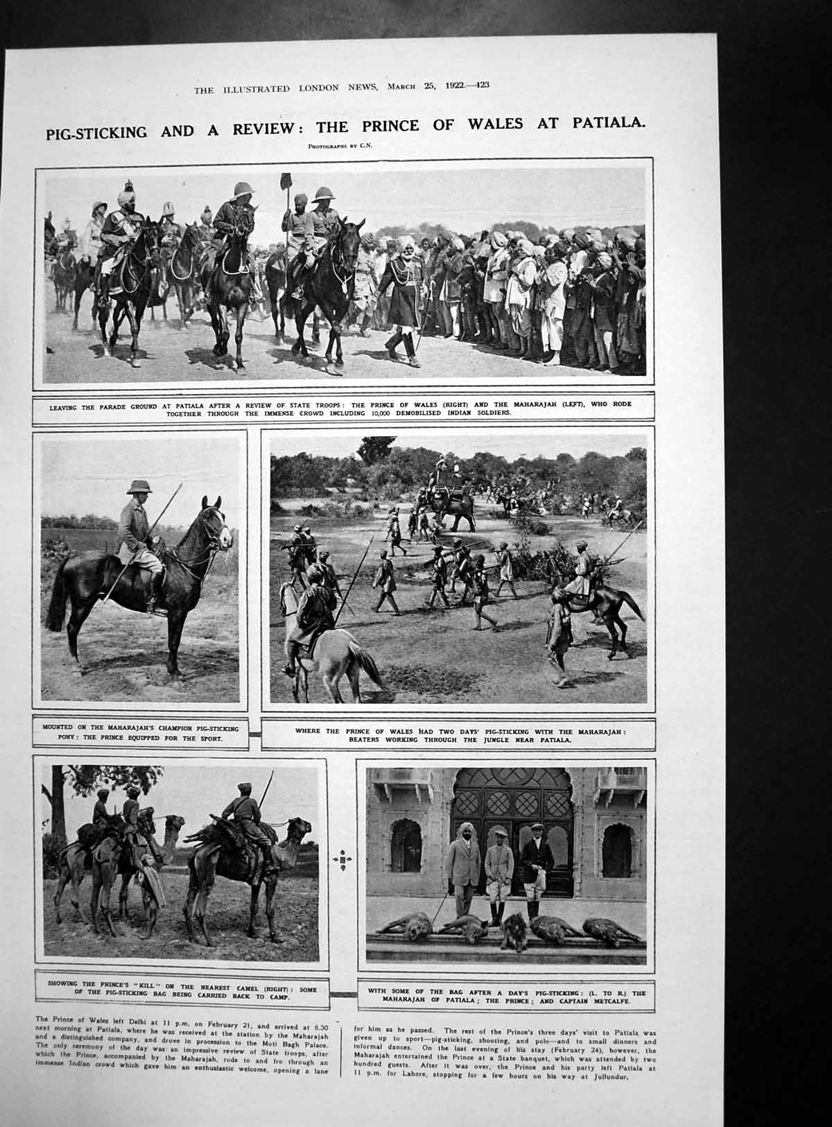 Antique Print Pig Sticking Prince Wales Patiala Art Sale Reyns Romney 1922 20th