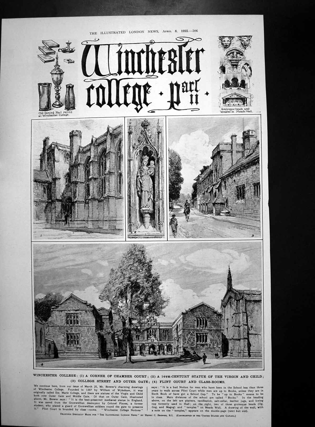 Antique Old Print Winchester College Prince Wales Mahsir Fishing Mysore 1922