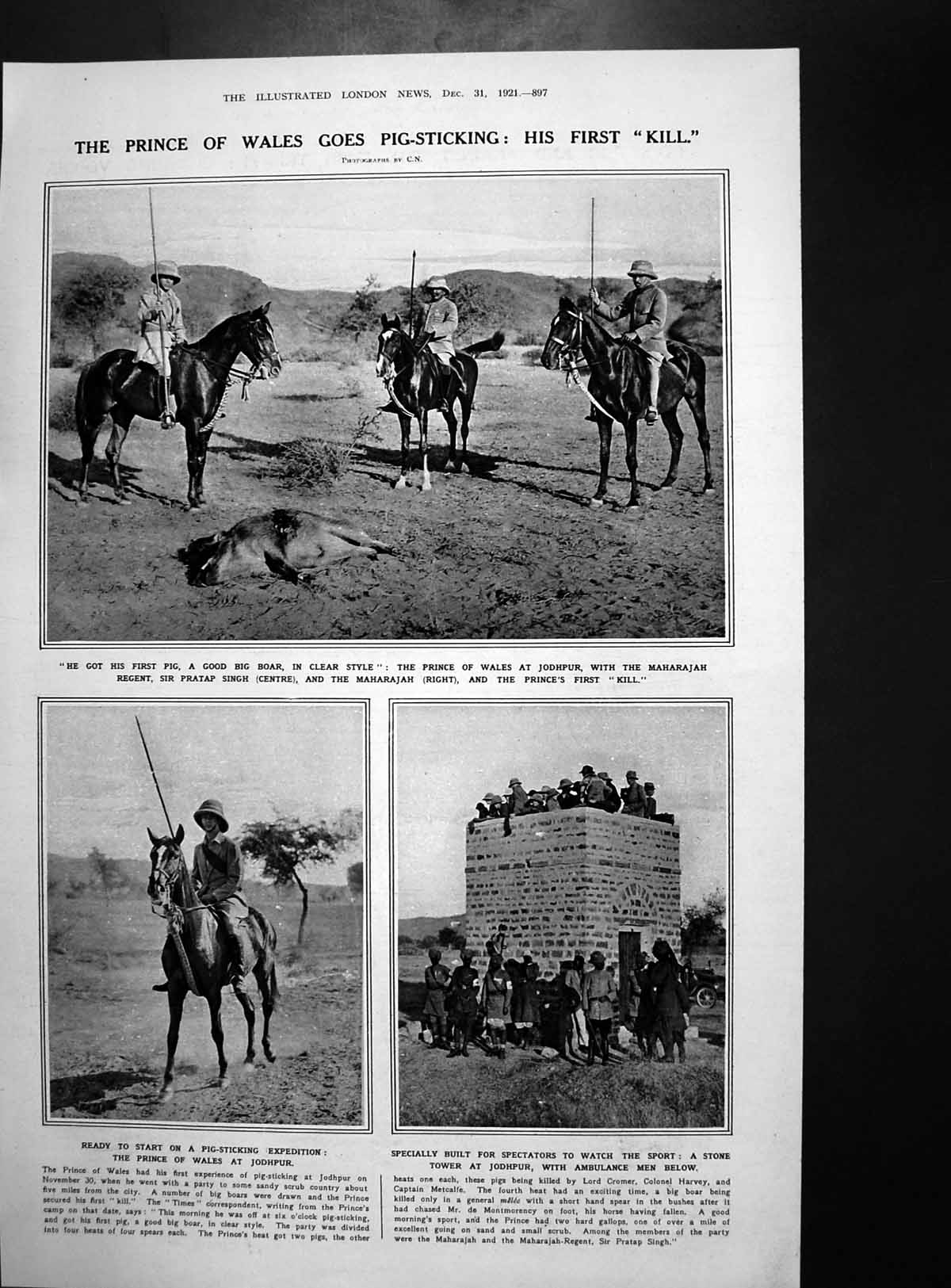Antique Print Prince Pig Sticking Jodhpur Papua Woman Buddhist Priest 1921 20th