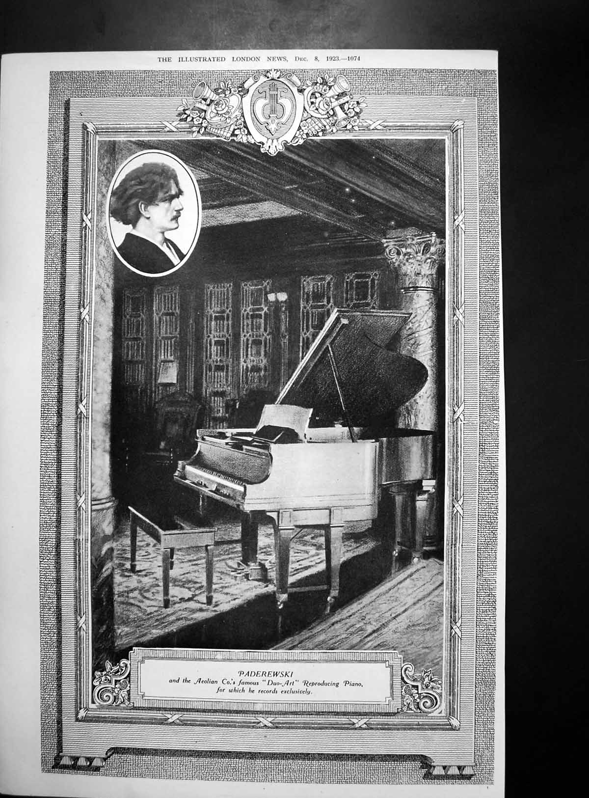 Antique Print Paderewski Piano Gentlemanrider Mexico Greenstripe Whisky1923