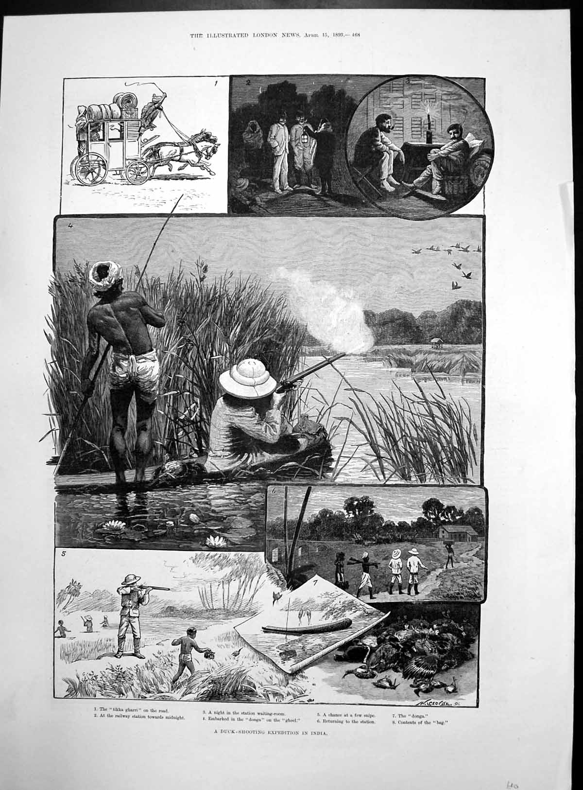 Old Antique Print Duck Shooting India Actors Shakspere Lady Macbeth 1893 19th