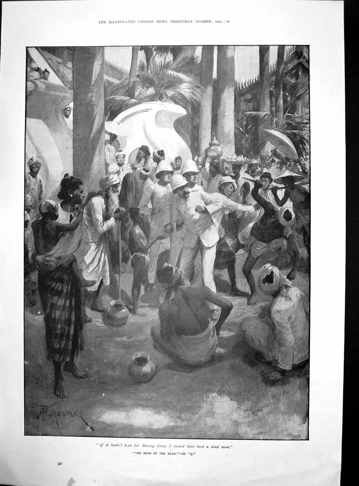Old Antique Print Bend Road Q Native Attack Sier Spear Mr Molesworth 1905 20th