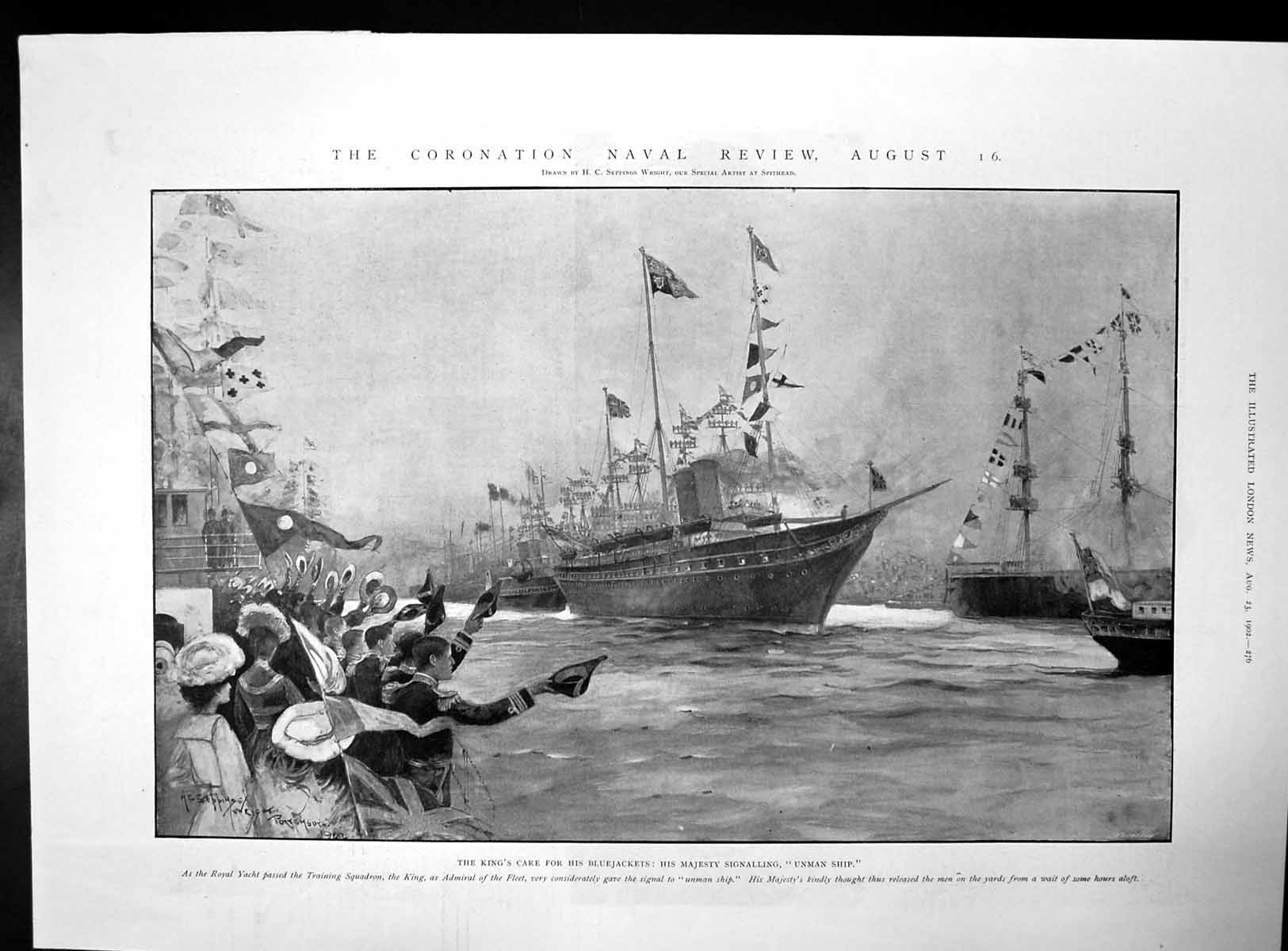 Old Print Royal Yacht King Unman Ship Earl Dudley Shah London Dover 1902 20th