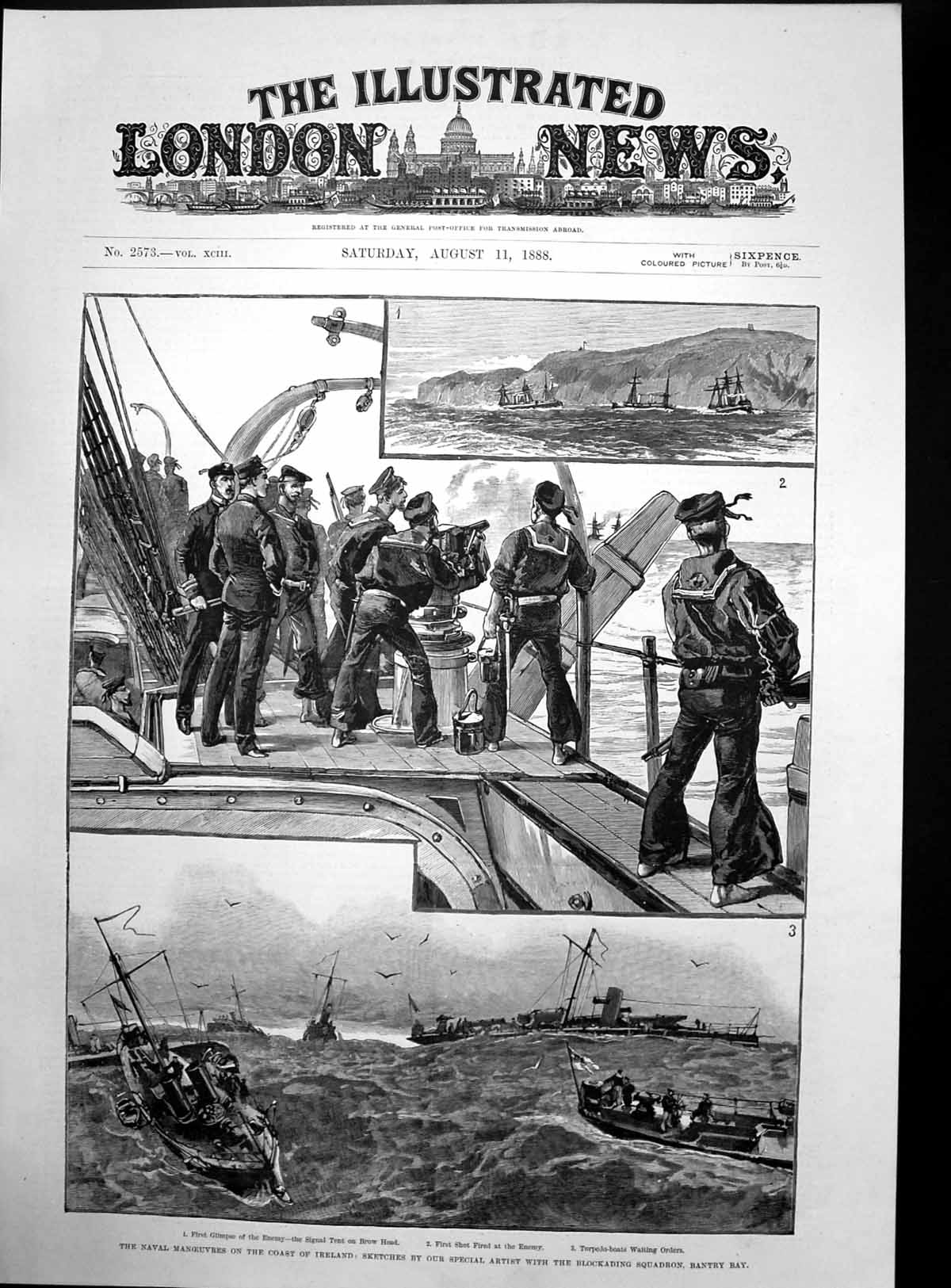Antique Old Print Blockading Squadron Enemy Bantry Bay Sir Frank Souter 1888