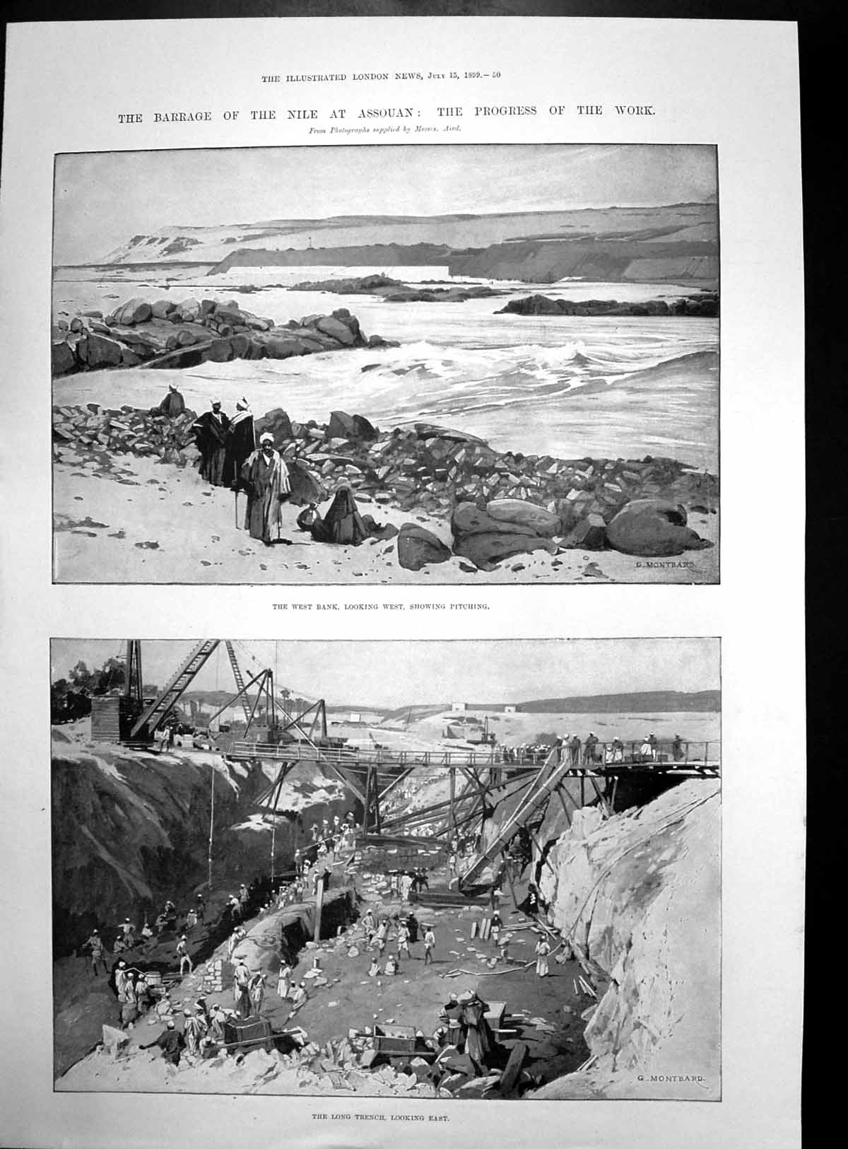 Antique Old Print Barrage Nile Assouan West Bank Trench Late Czarevitch 1899