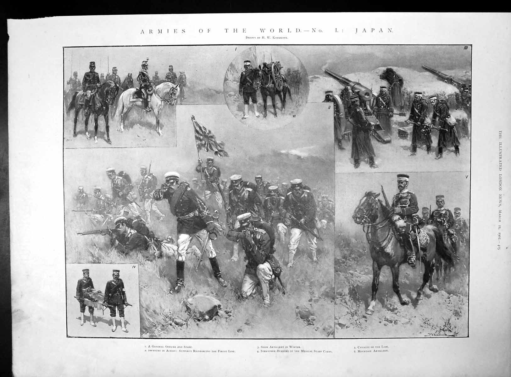 Old Antique Print Japanese Army Cavalry Officer Staff Richard Temple 1902 20th