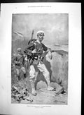 Original Old Antique Print Chinese Drama Japanese Infantryman Chinese Road 1900