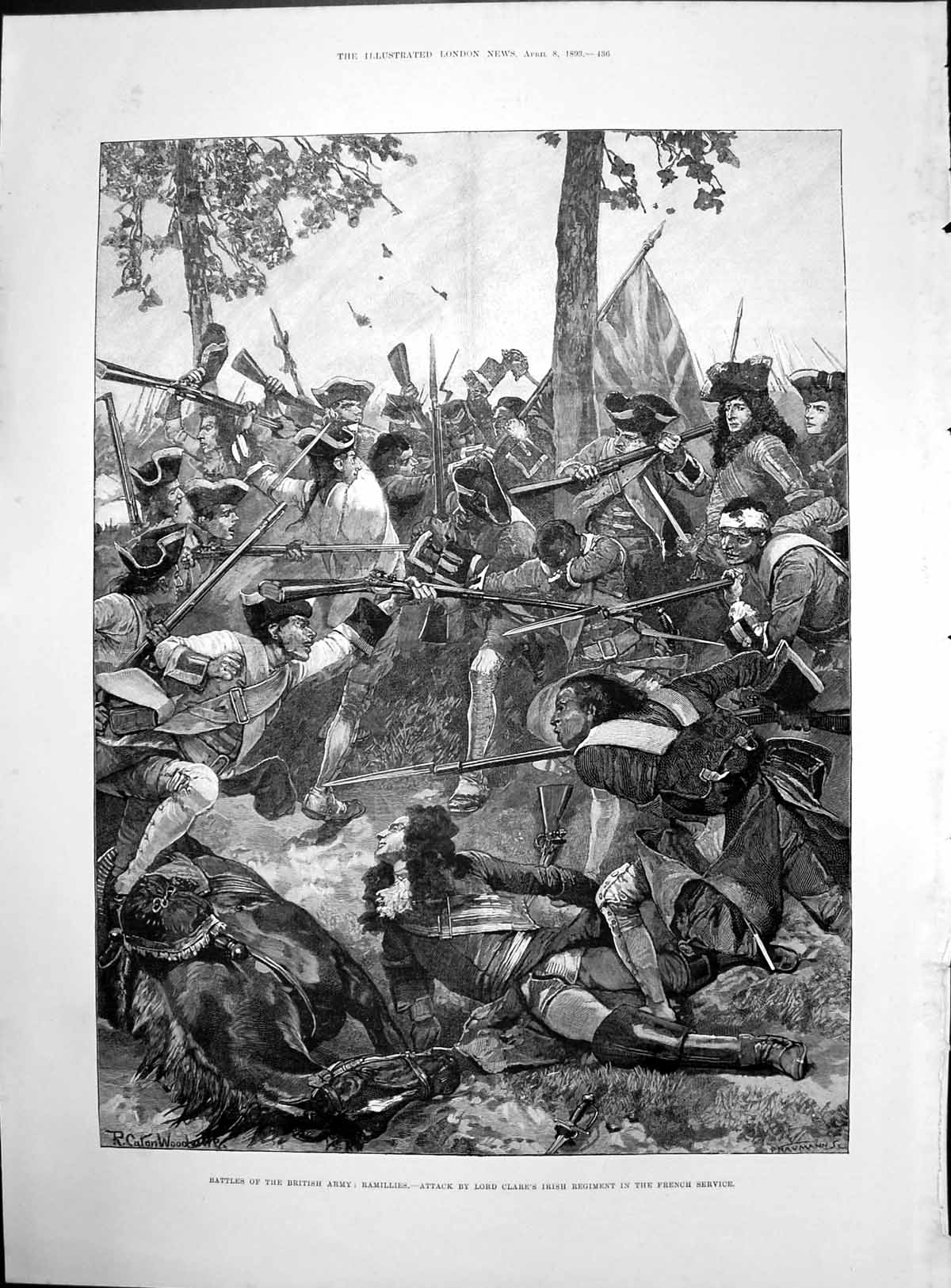 Antique Print Mrs Henry Austin Battle Ramillies Lord Clarks Irish Reg 1893 19th