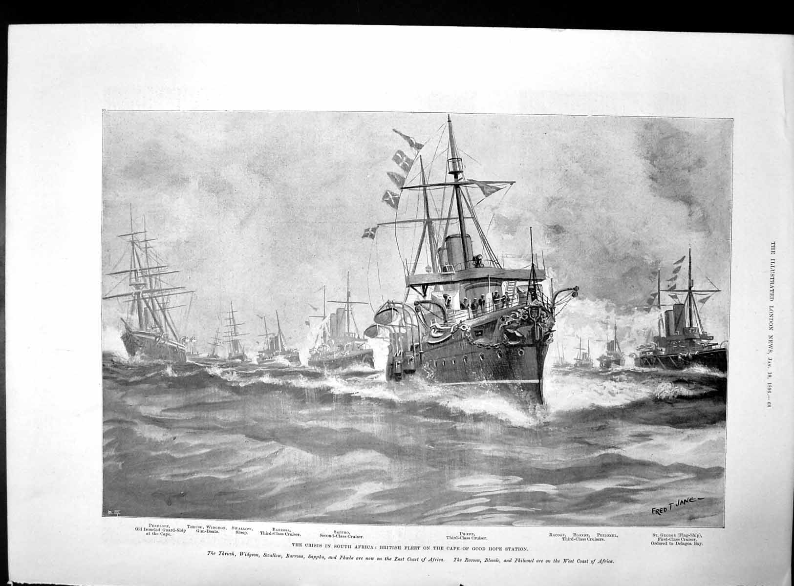 Antique Print British Fleet Cape Good Hope Station Phoebe Dr L Jameson 1896