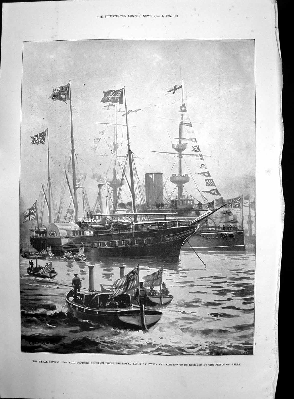Antique Print Flag Officers Royal Yacht Prince Wales Queen Kensington 1897 19th
