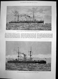 Antique Print Royal Arthur Cruiser Royal Sovereign Battleship W Pollock1891