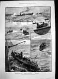 Antique Old Print Torpedo Boats Atlantic Antiquarian Discoveries Egypt 1889