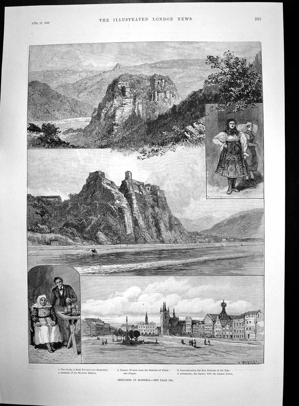 Old Antique Print Sketches Bohemia Hms Northumberland German Emperor 1889 19th