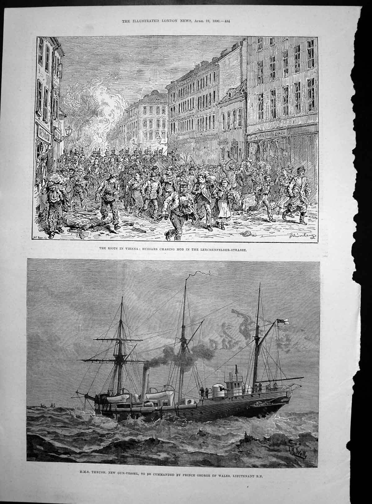Old Print Riots Vienna Hms Thrush New Gun Vessel Late Marquis Tseng 1890 19th