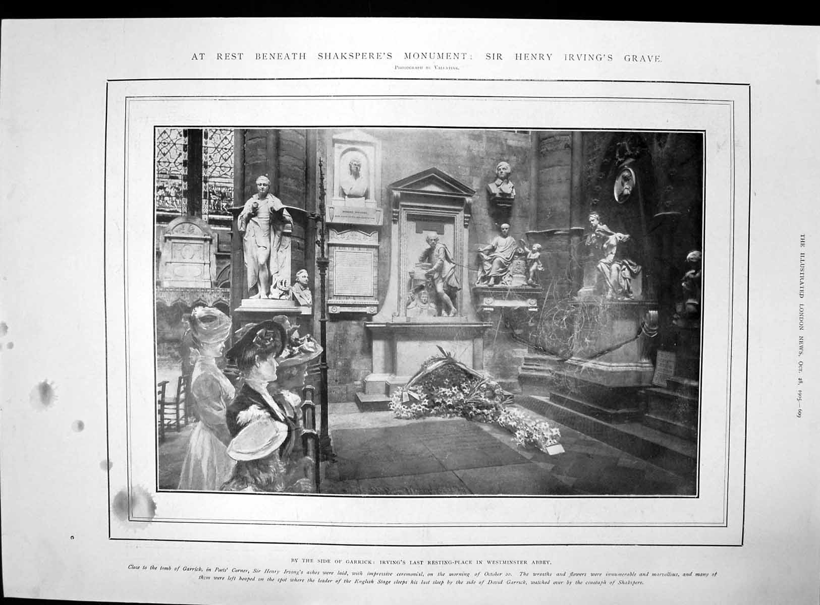 Antique Print Sir Henry Irvings Gravewestminsterships Fought Trafalgar 1905