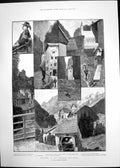 Antique Old Print Sketches Engadine Tyrol Fishermen Positano H Macallum 1891