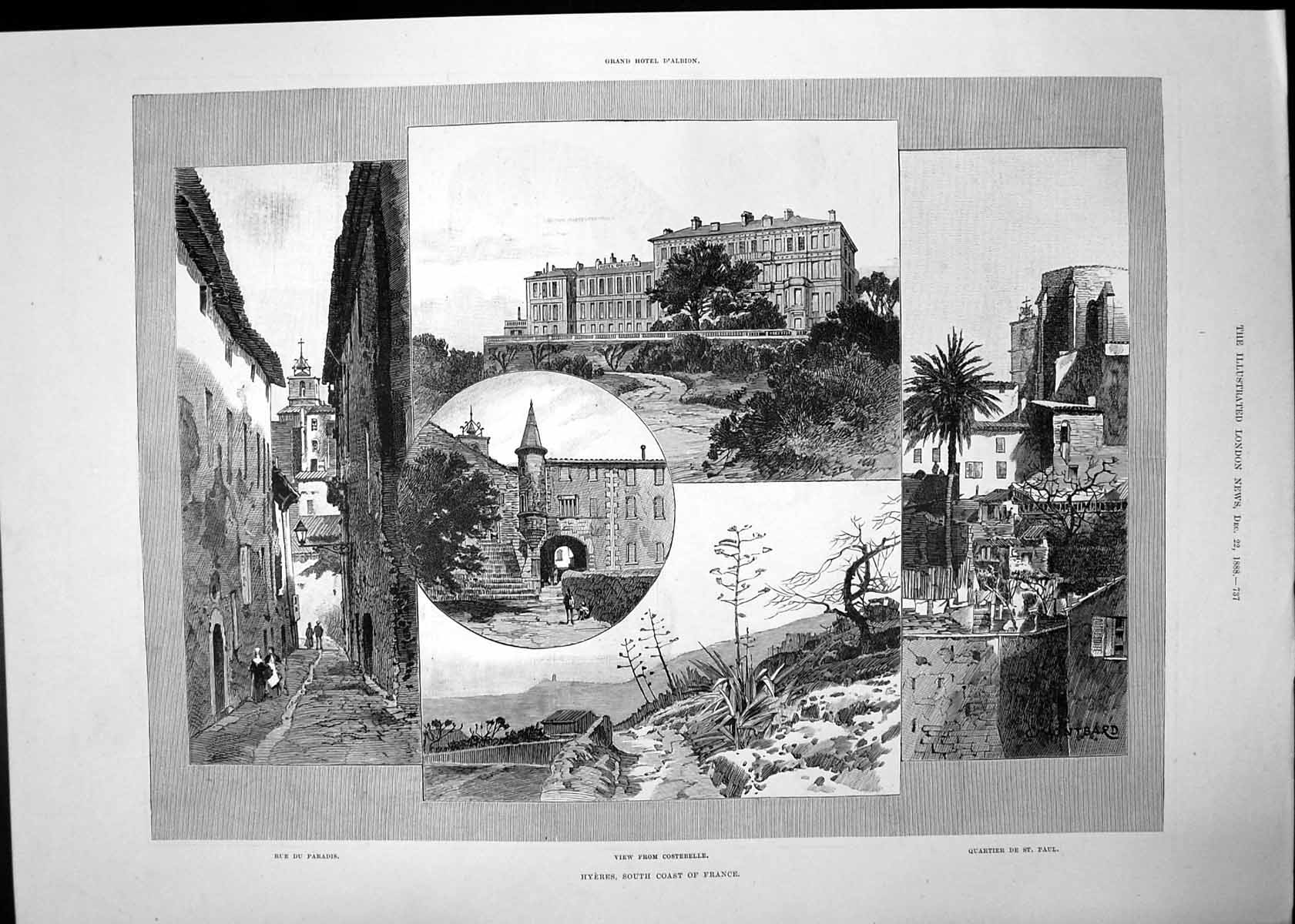 Old Antique Print Hyeres France Sketches Parnell Inquiry Commission 1888 19th