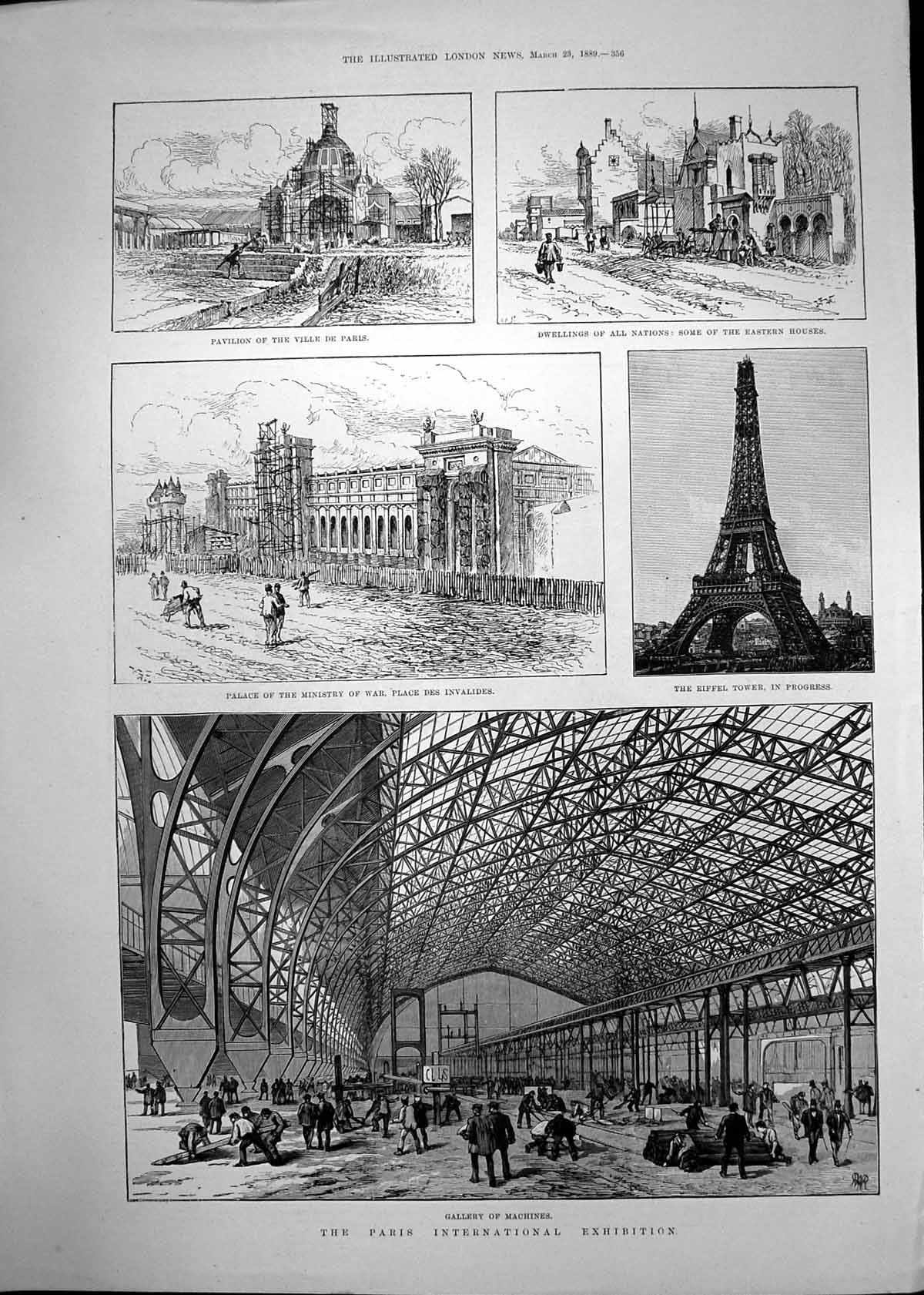 Antique Old Print Paris International Exhibition Arrival Queen Biarritz 1889