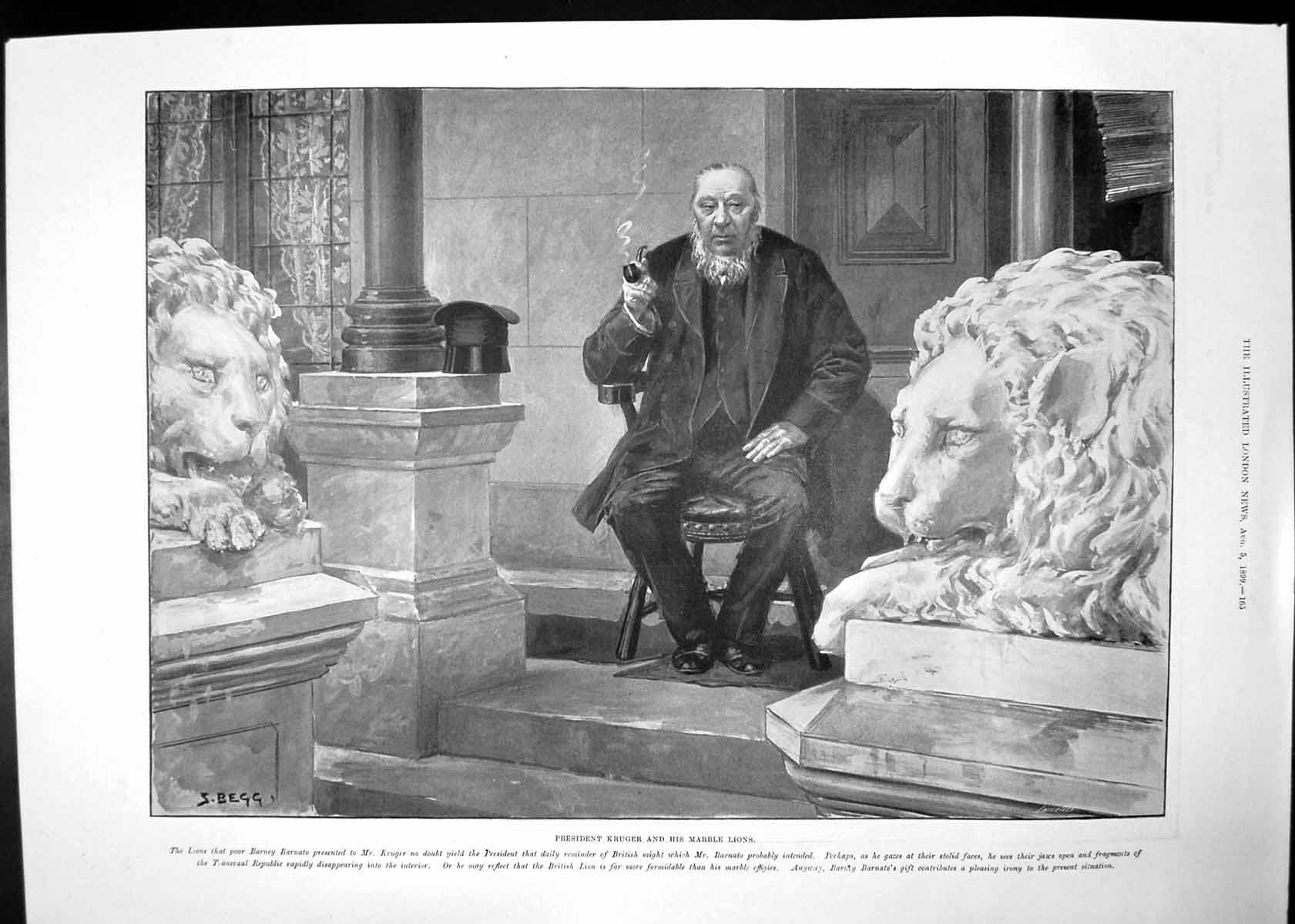 Antique Print President Kruger Marble Lions American Athletes Commons 1899 19th