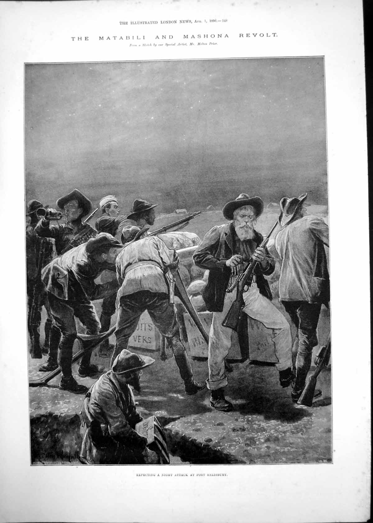Antique Old Print Matabili Mashona Revolt Naval Manoeuvres Steam Tactics 1896