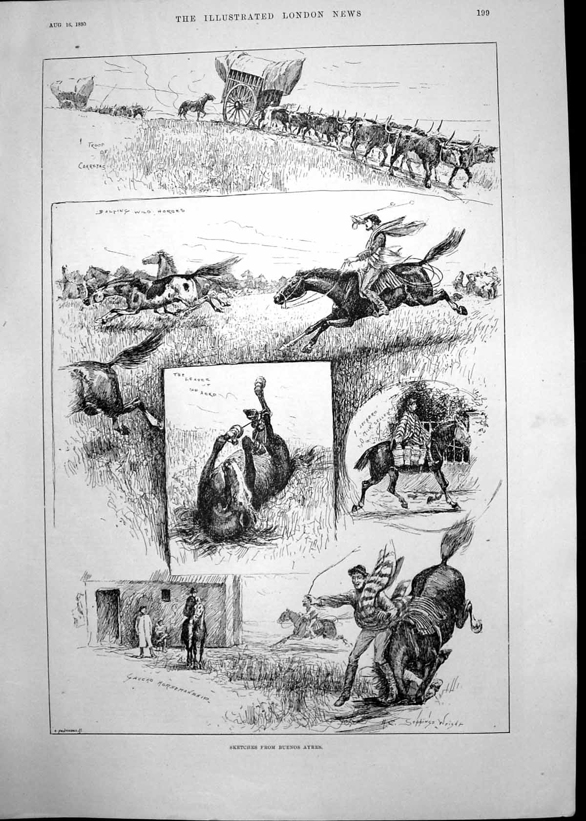 Antique Old Print Sketches Buenos Ayres Emperor Germany Visit Portsmouth 1890