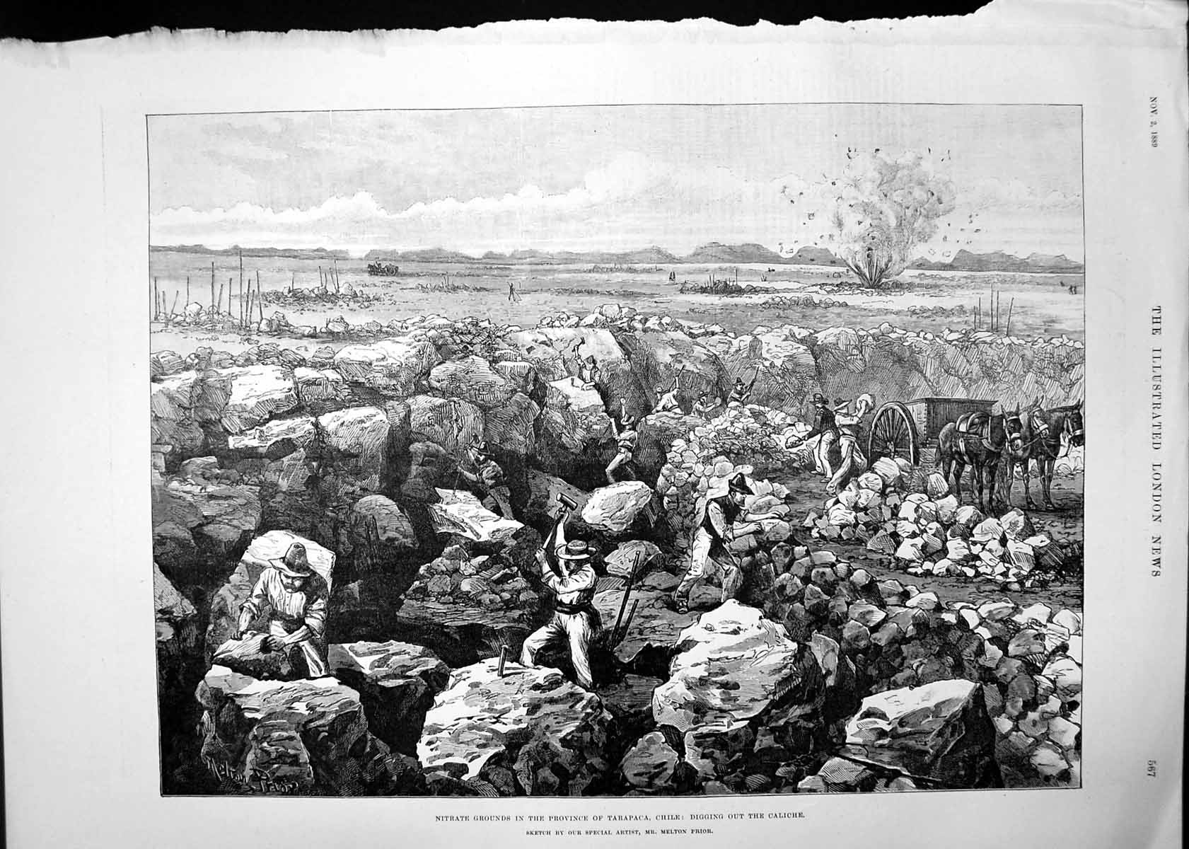 Old Antique Print Australian Back Settlement Nitrate Grounds Chile 1889 19th