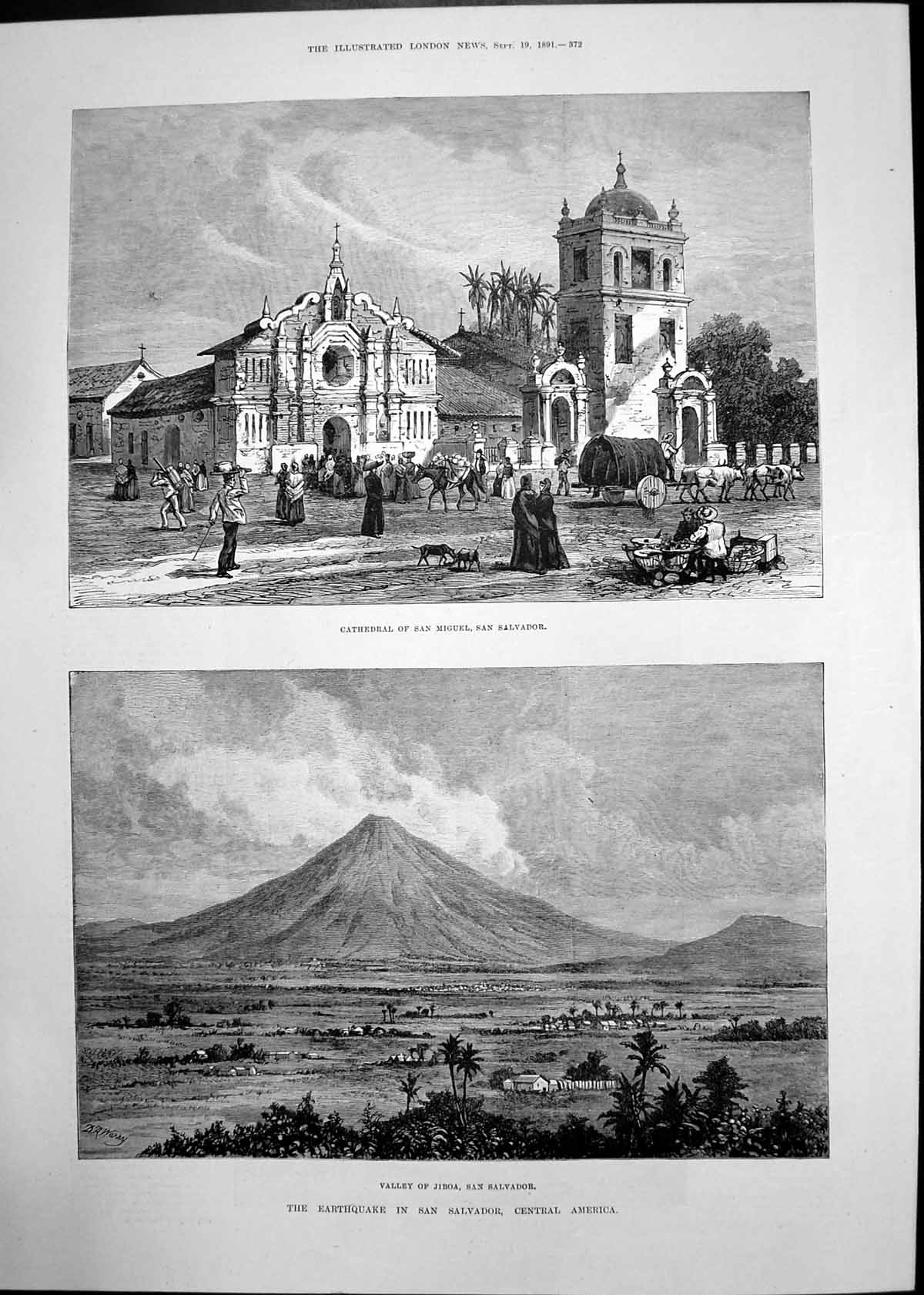 Original Old Antique Print Earthquake San Salvador Earl Countess Dudley 1891