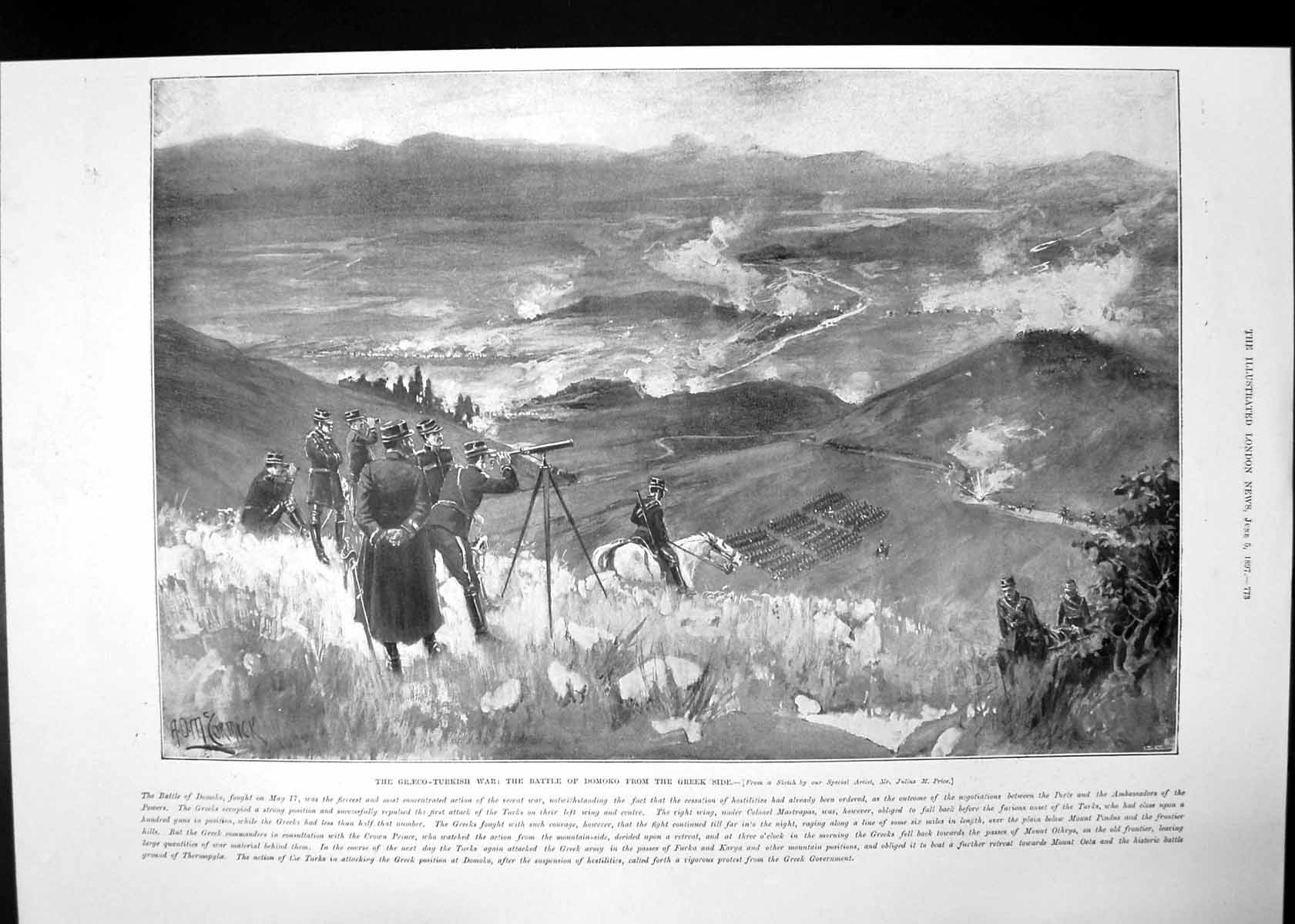 Original Old Antique Print Graeco Turkish War Battle Domoko Surroundings 1897