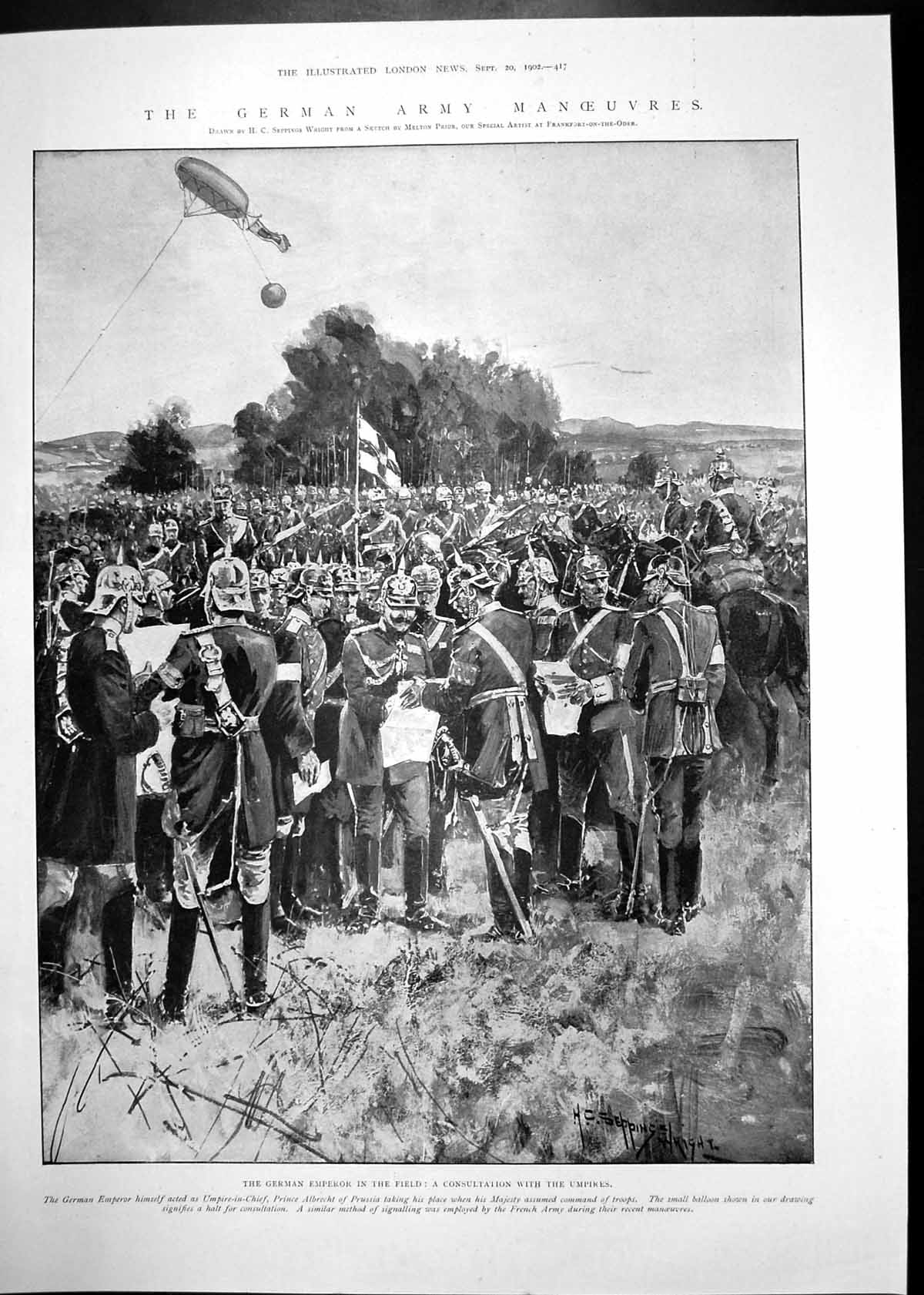 Antique Old Print German Army Emperor In Field British Army Lord Roberts 1902