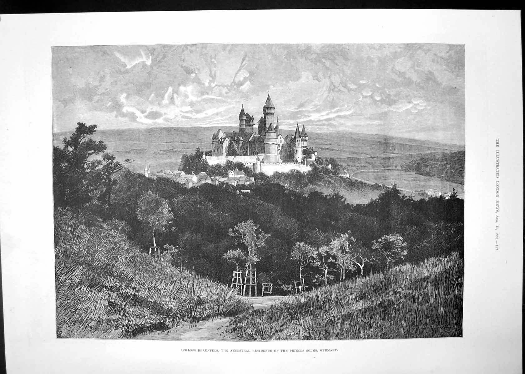 Antique Print Schloss Braunfields Germany Festival King Ludwig Munich 1888 19th