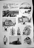 Old Antique Print Hamburg Bremen Statue Late Sir Hugh Owen Carnarvon 1888 19th
