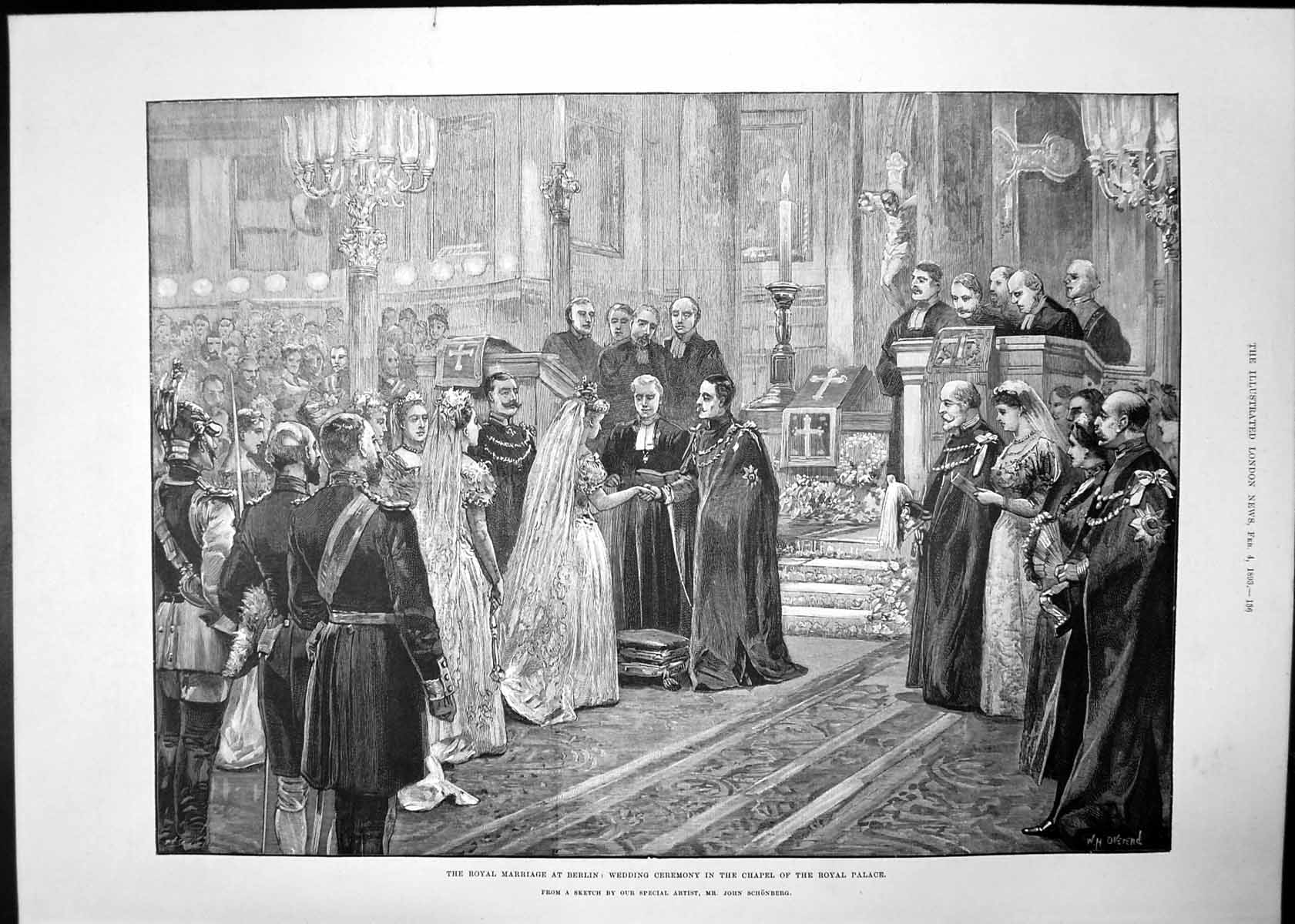 Antique Old Print Royal Marriage Ceremony Berlin Houses Parliament Mps 1893