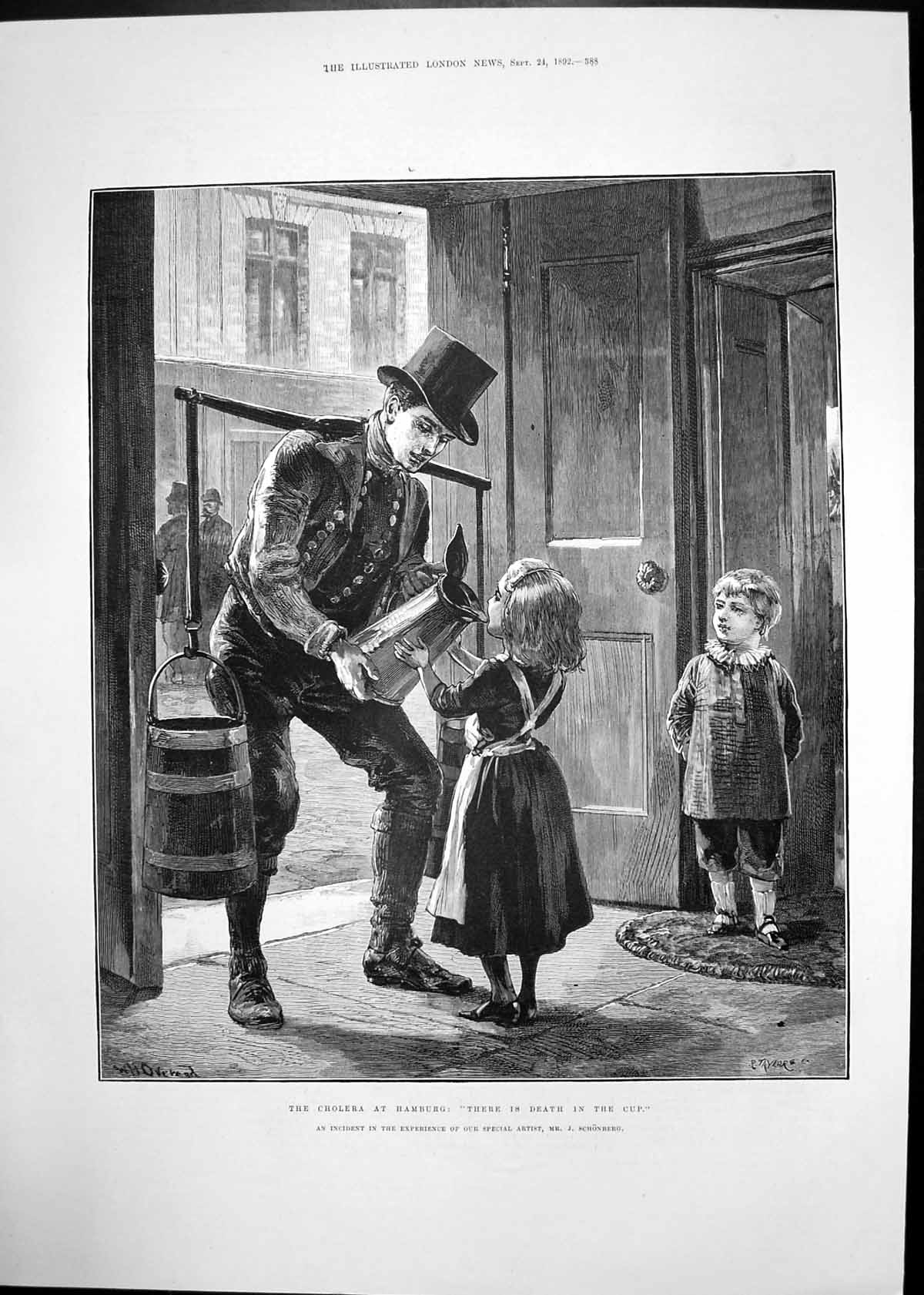 Original Old Antique Print Cholera Hamburg Louis Kossuth Hungarian Patriot 1892