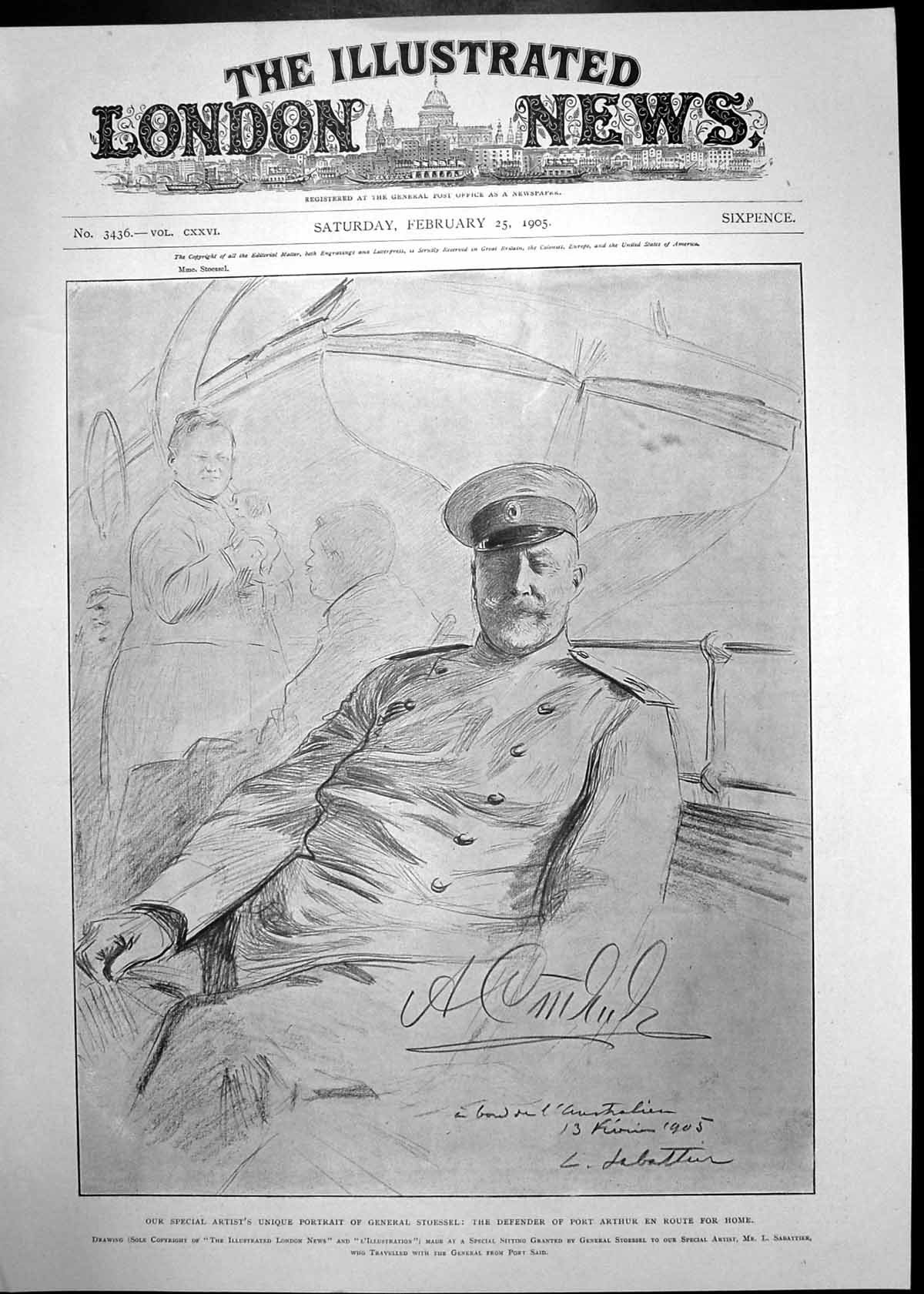Original Old Antique Print Portrait General Stoessel Defender Port Arthur 1905