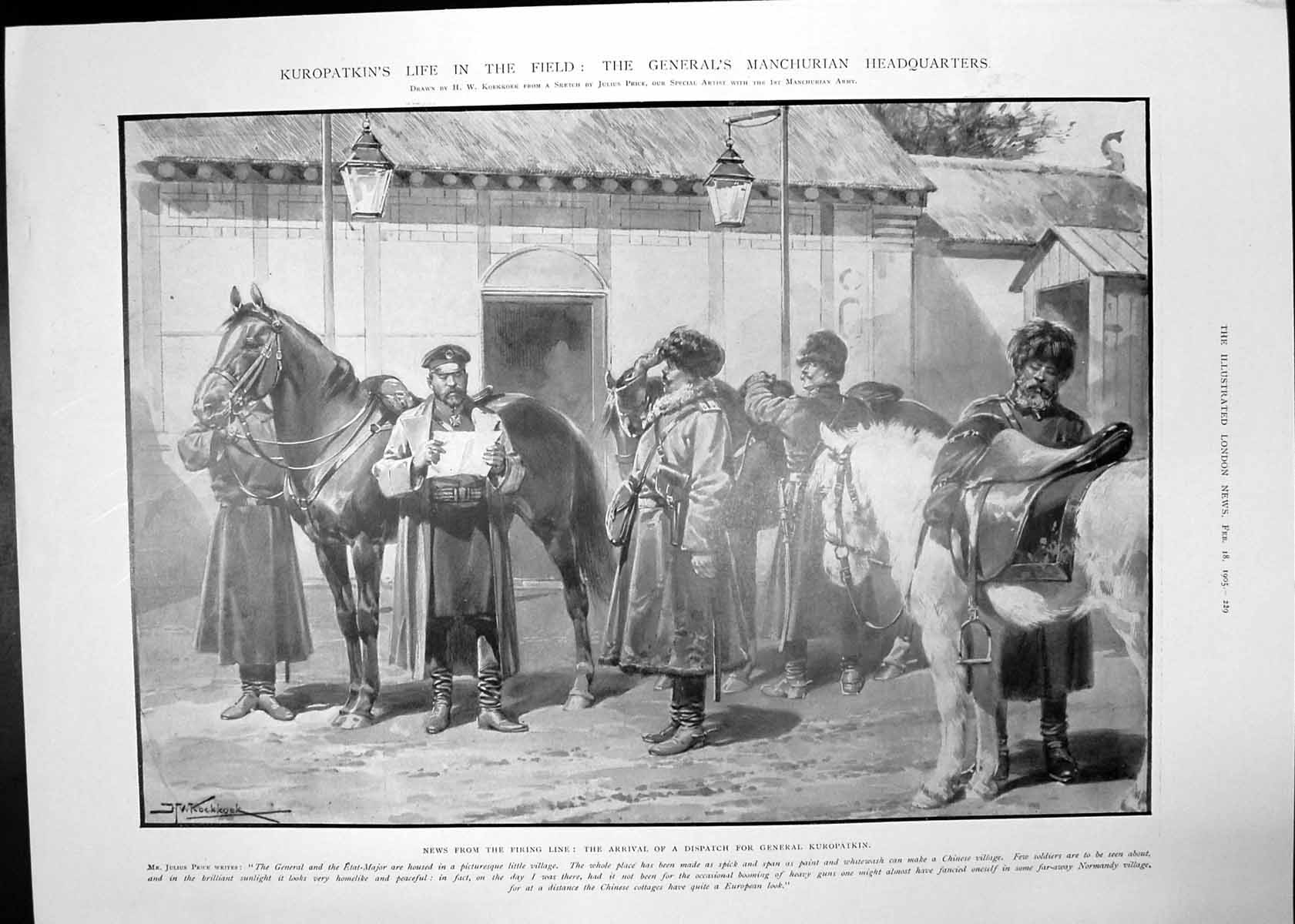 Old Antique Print Kuropatkins Manchurian Headquarters Cinque Ports 1905 20th