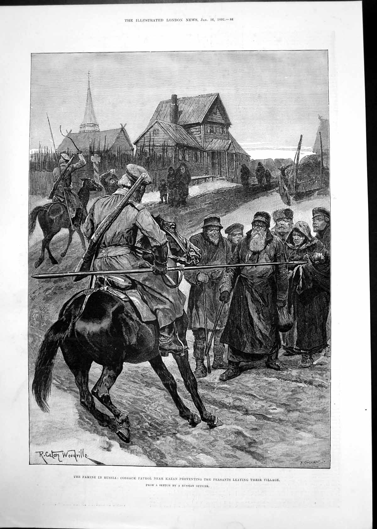 Original Old Antique Print Famine Russia Cossack Patrol Venice In London 1892