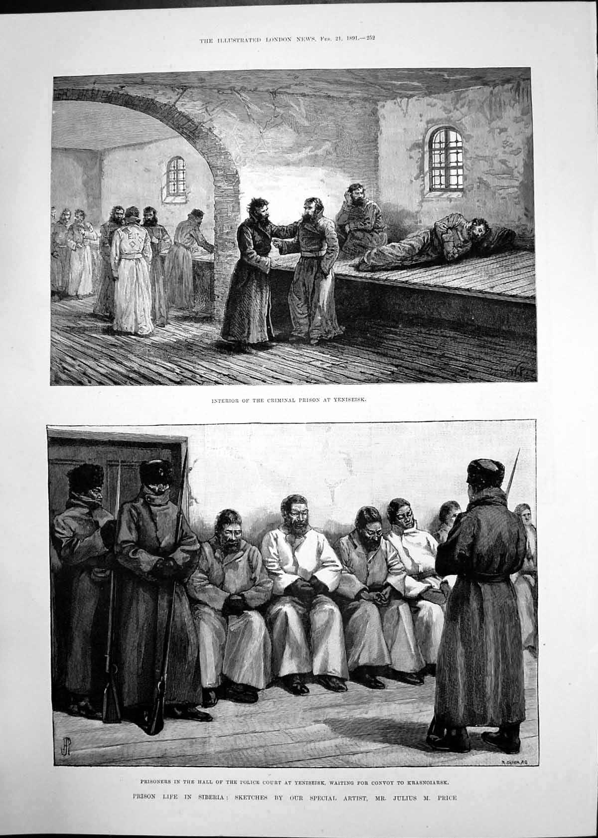 Antique Print Prison Life Siberia School High Street Yeniseisk Siberia 1891