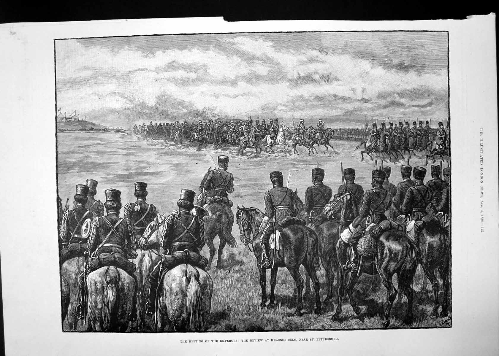 Original Old Antique Print Meeting Emperors St Petersburg Pony Donkey Show 1888