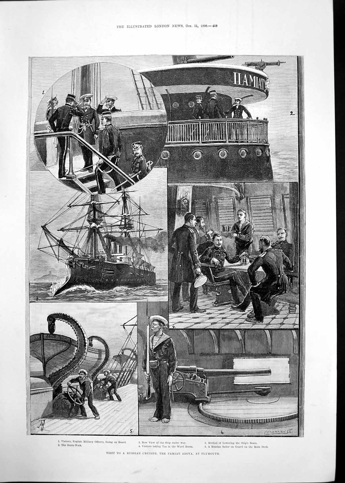 Antique Print Late Henry Courtney Selous Russian Cruiser Pamiat Azova 1890 19th