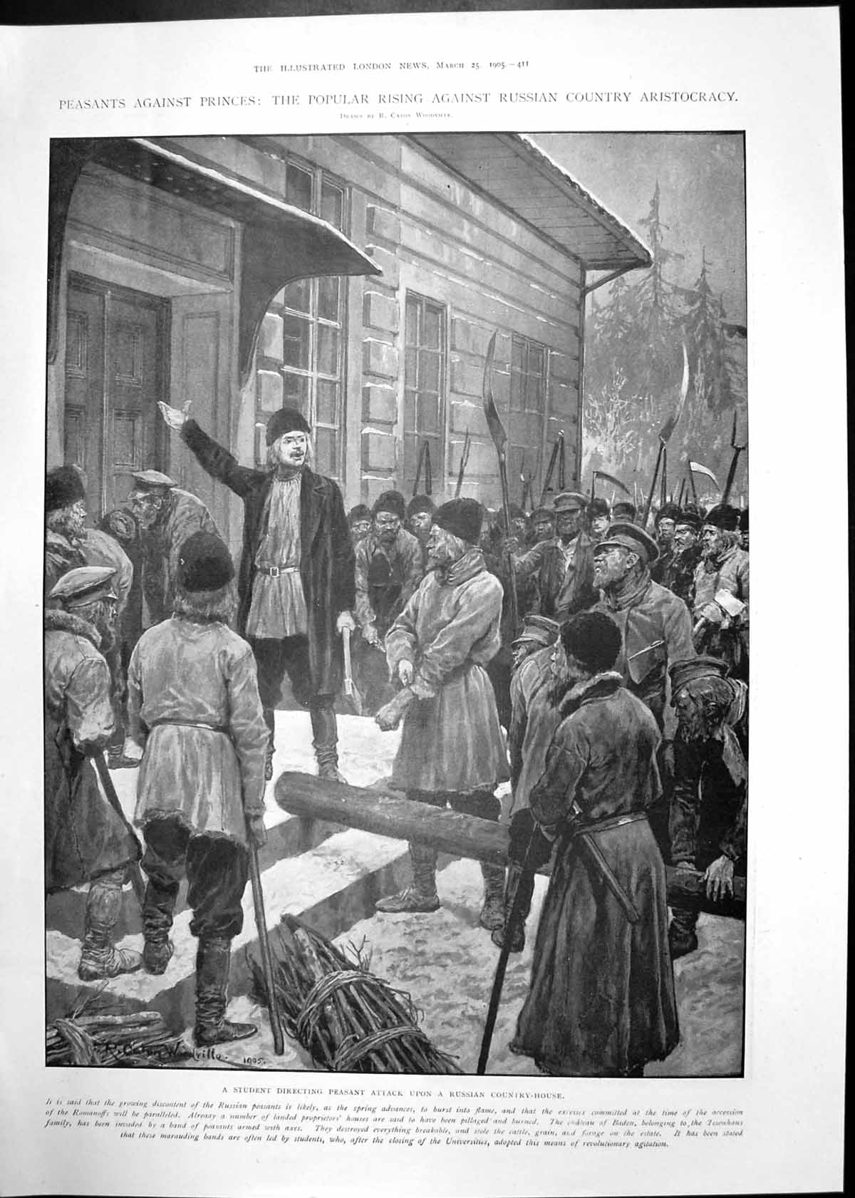 Original Old Antique Print Cairo Aground Alexandria Peasant Attack Russia 1905